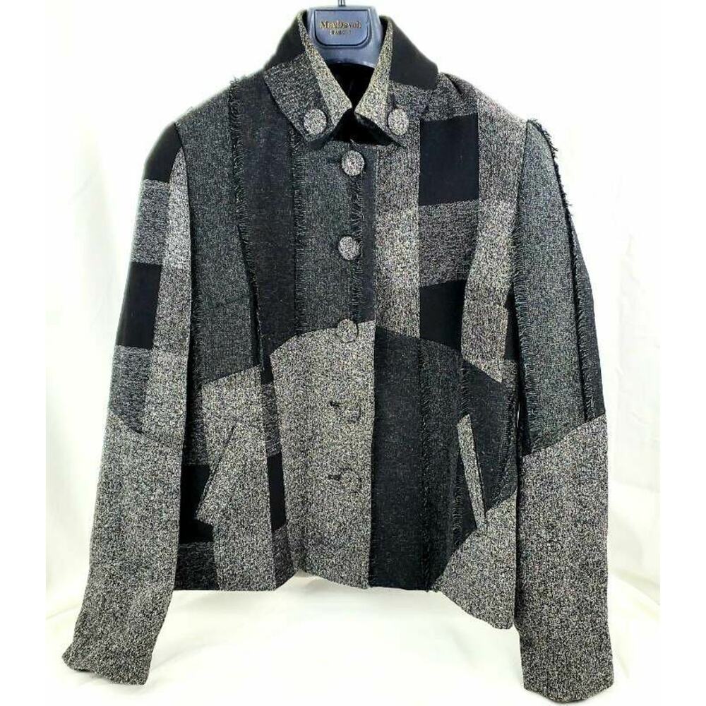 Coldwater Creek Womens Jacket Coat Black Plaid Waist Length Buttons Pockets 10